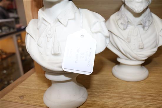 A Copeland Parian ware bust of William Shakespeare (lace collar a.f.), H 20cm and another similar bust